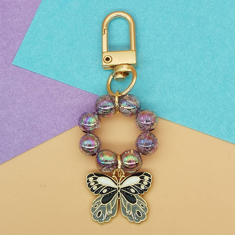 Wholesale Electroplated Acrylic Alloy Beaded Colorful Butterfly Keychain